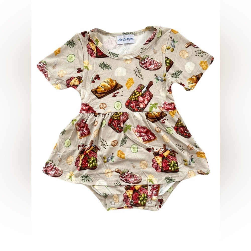 🇨🇦 Little Eyes Kids Bamboo Charcuterie Food Bodysuit Twirl‎ Dress Outfit